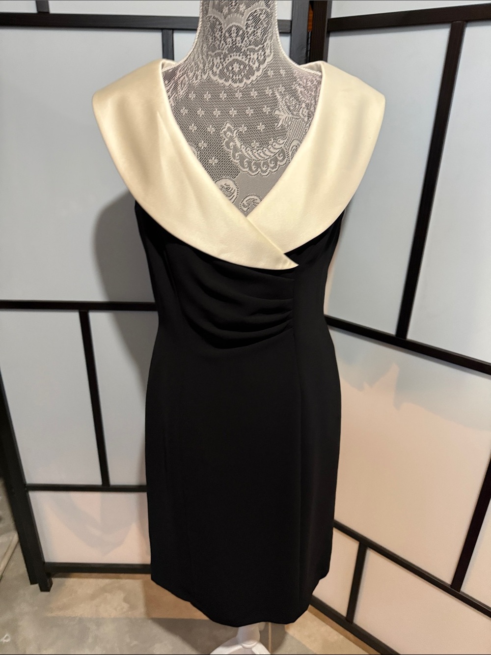 Alex Marie Black Midi Dress with Cream Folded Collar
